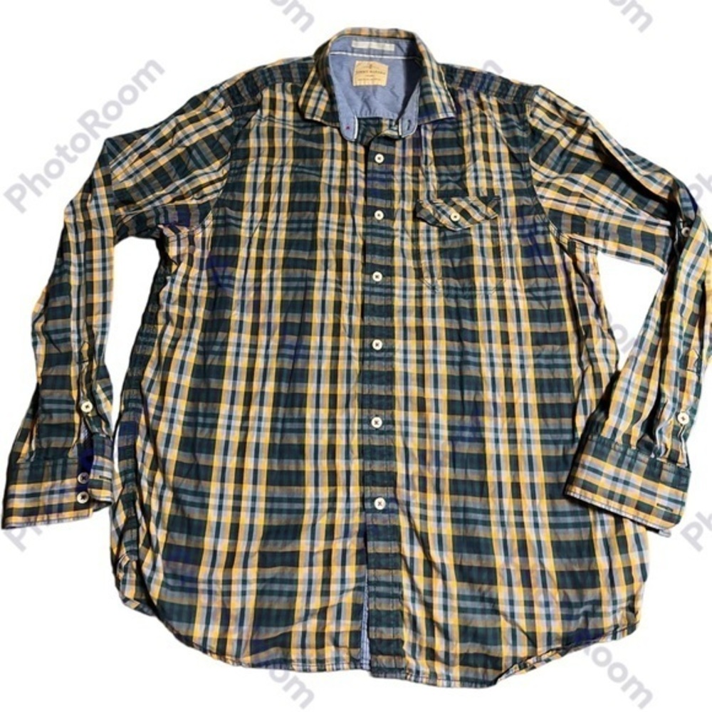 Tommy Bahama Men's Large Green/Yellow/blue Plaid Roll Tab Long Sleeve Button Up - Picture 1 of 6